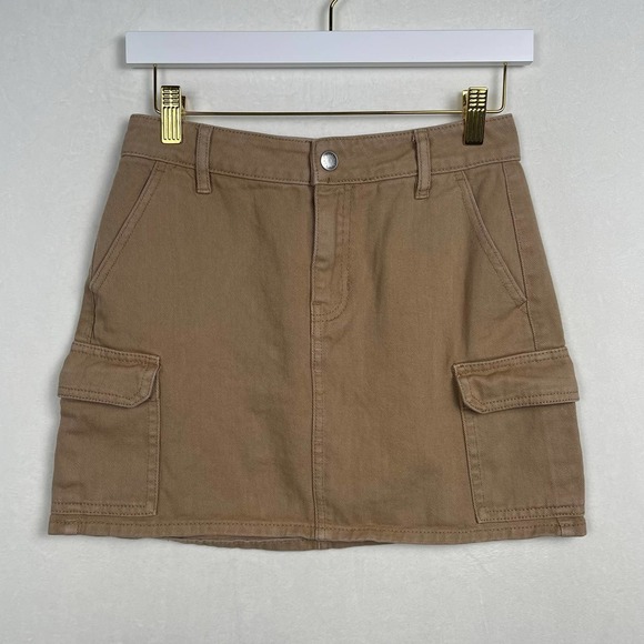 Pacsun Khaki‎ style denim mini skirt with side flap pockets Size 25 - Picture 1 of 6
